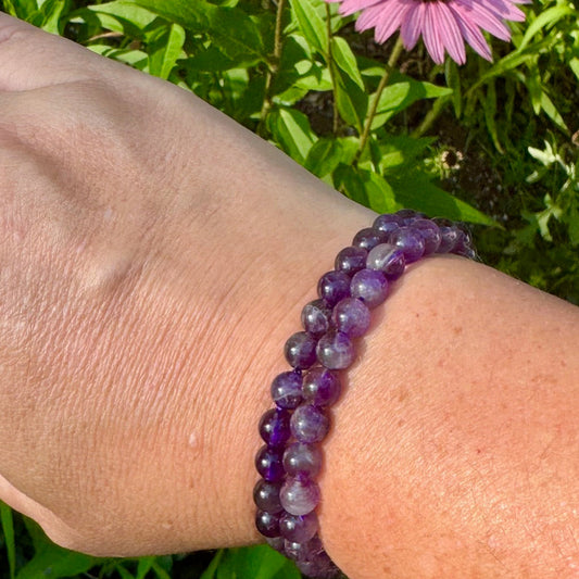 Amethyst Beaded Stretch Bracelet - 6mm Gemstone