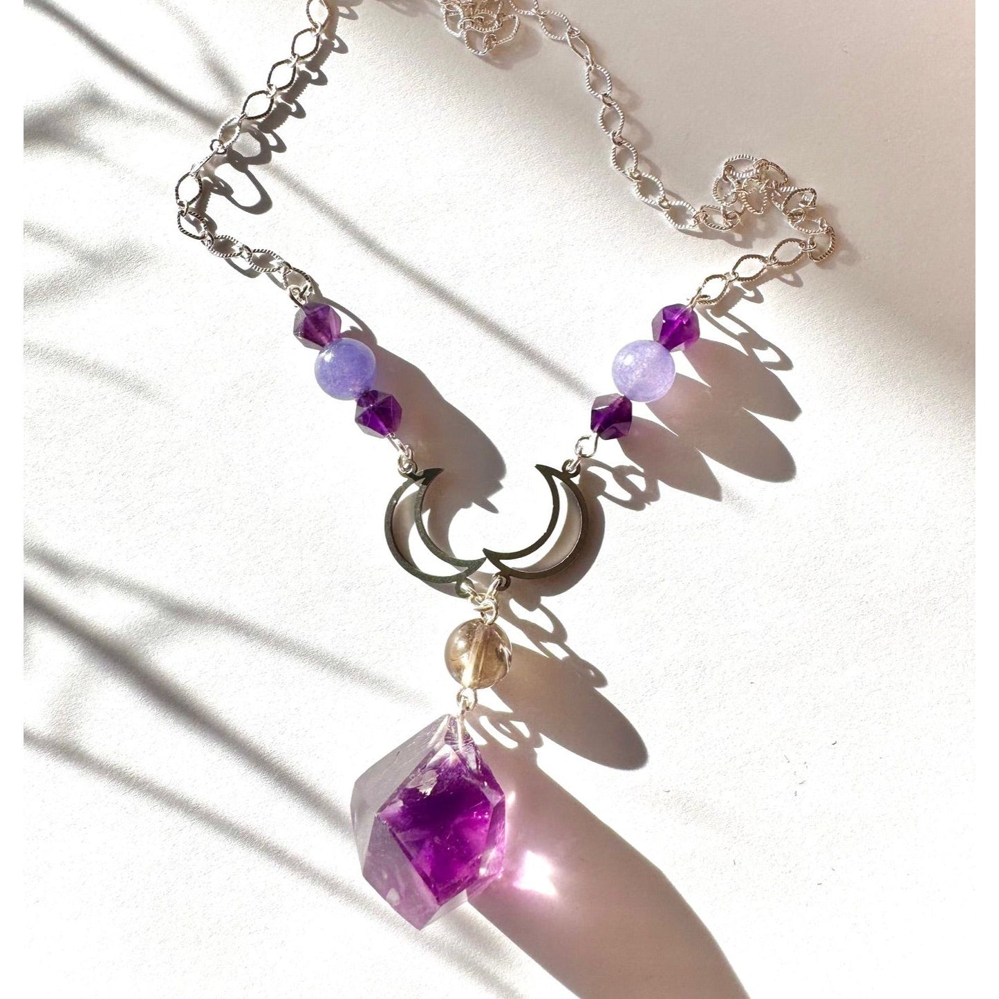 Handcrafted Amethyst Specimen Moon Necklace – February Birthstone Jewelry by Kinley Jewelry