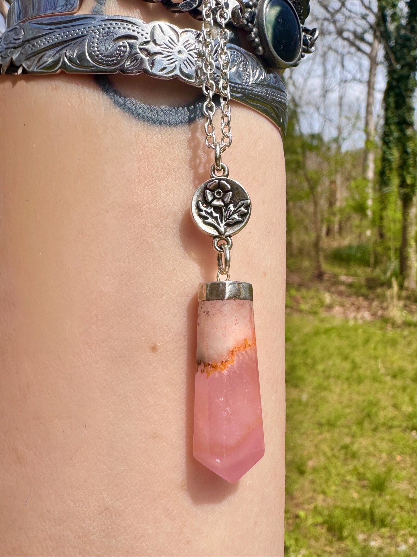 Pink Opal Flower Necklace
