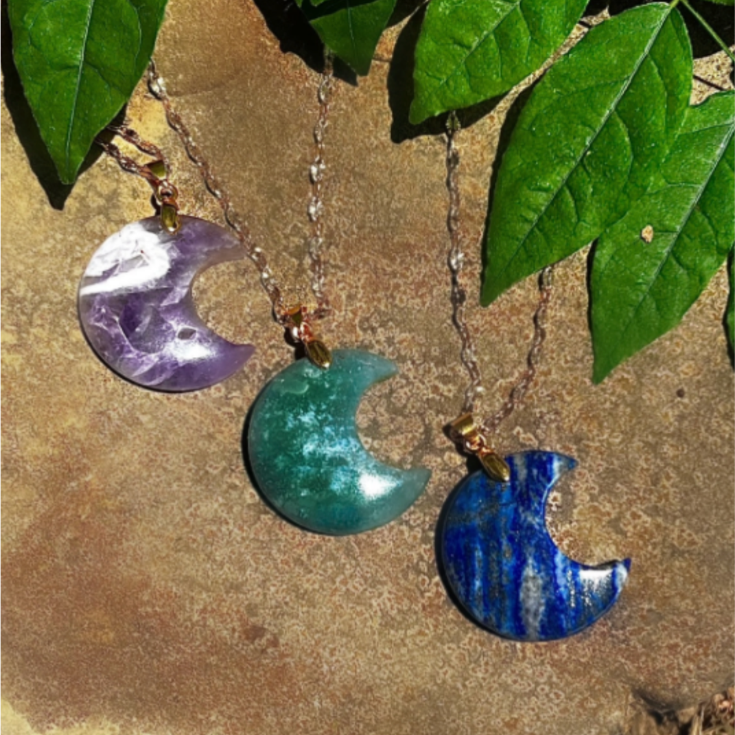 Crescent Moon Pendant Necklace featuring Dream Amethyst – February Birthstone Collection by Kinley Jewelry