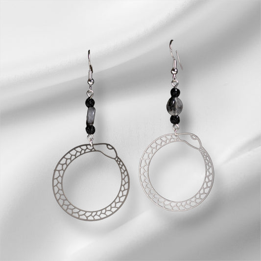 Ouroboros Earrings with Rutile Quartz