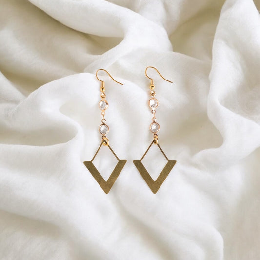 Gold Marquis and Clear Gem Dangle Earrings