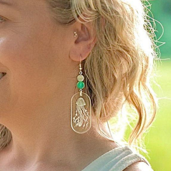 Crystal Clear Etched Jellyfish Acrylic Earrings