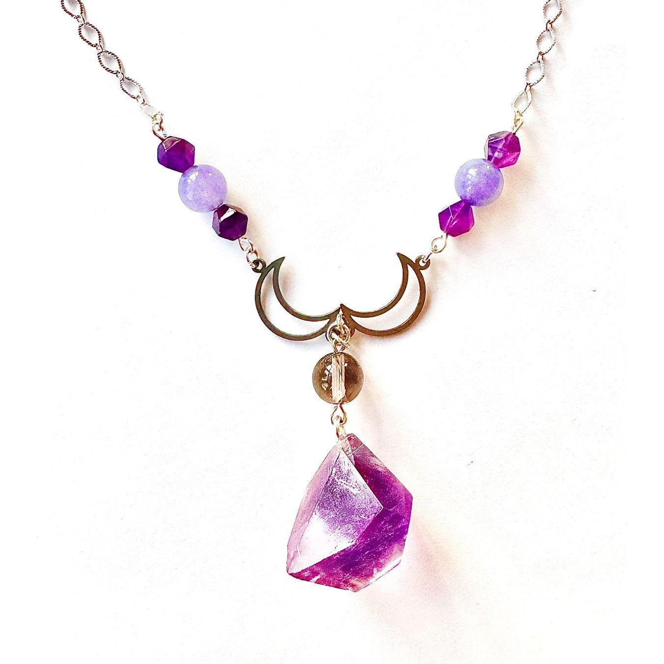 Handcrafted Amethyst Specimen Moon Necklace – February Birthstone Jewelry by Kinley Jewelry