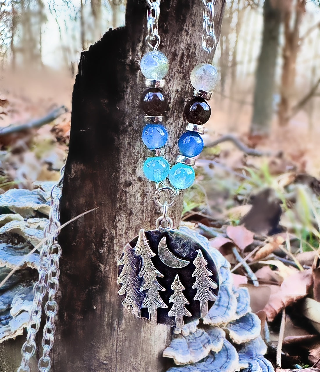 Moonlit Forest Necklace – Handcrafted Jewelry with Icy Blue Gemstones by Kinley Jewelry
