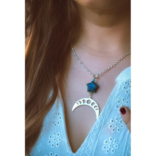 Moon Phases Crescent and Star Necklace