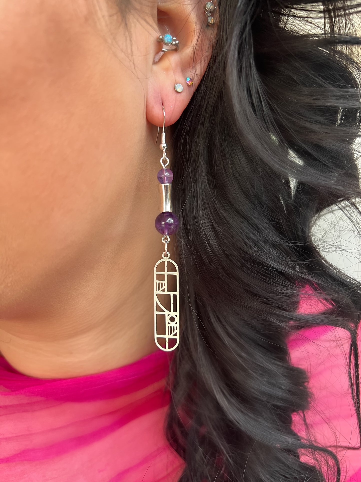 Amethyst Geometric Dangle Earrings – Modern February Birthstone Jewelry by Kinley Jewelry
