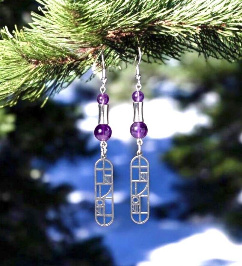 Amethyst Geometric Dangle Earrings – Modern February Birthstone Jewelry by Kinley Jewelry