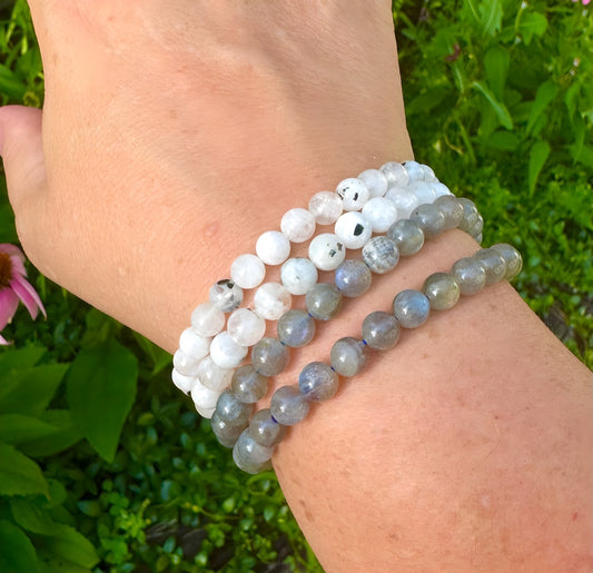 Moonstone Beaded Stretch Bracelet - 6mm Gemstone