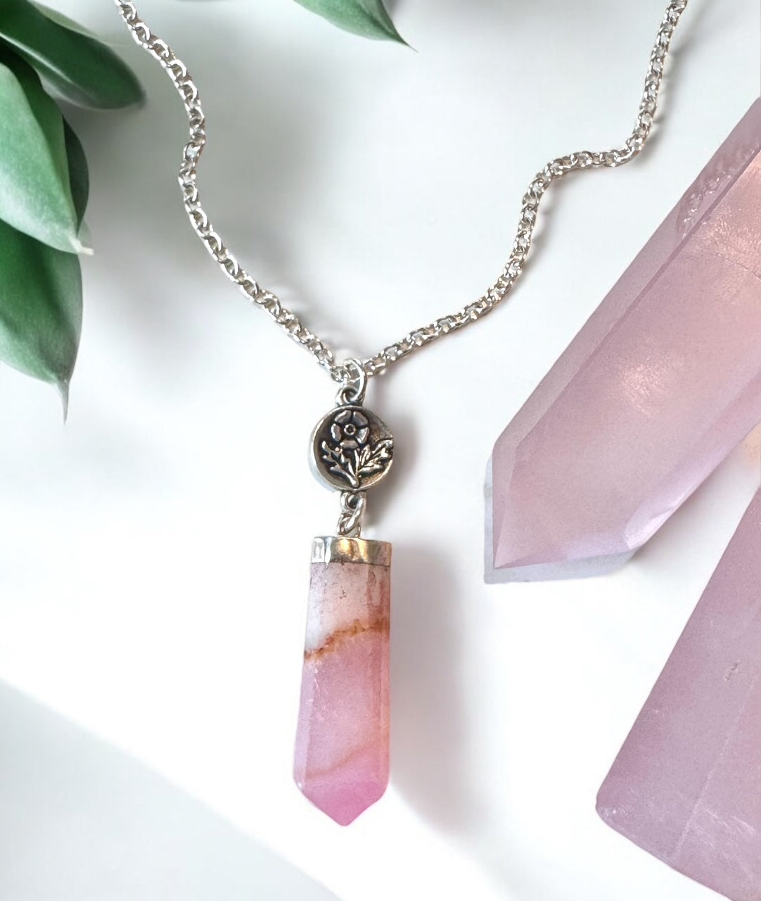 Pink Opal Flower Necklace