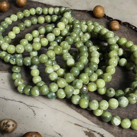 Green Jade Beaded Stretch Bracelet - 6mm Gemstone
