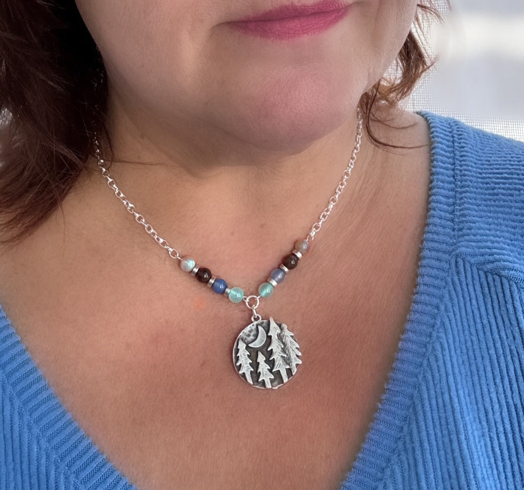 Moonlit Forest Necklace – Handcrafted Jewelry with Icy Blue Gemstones by Kinley Jewelry