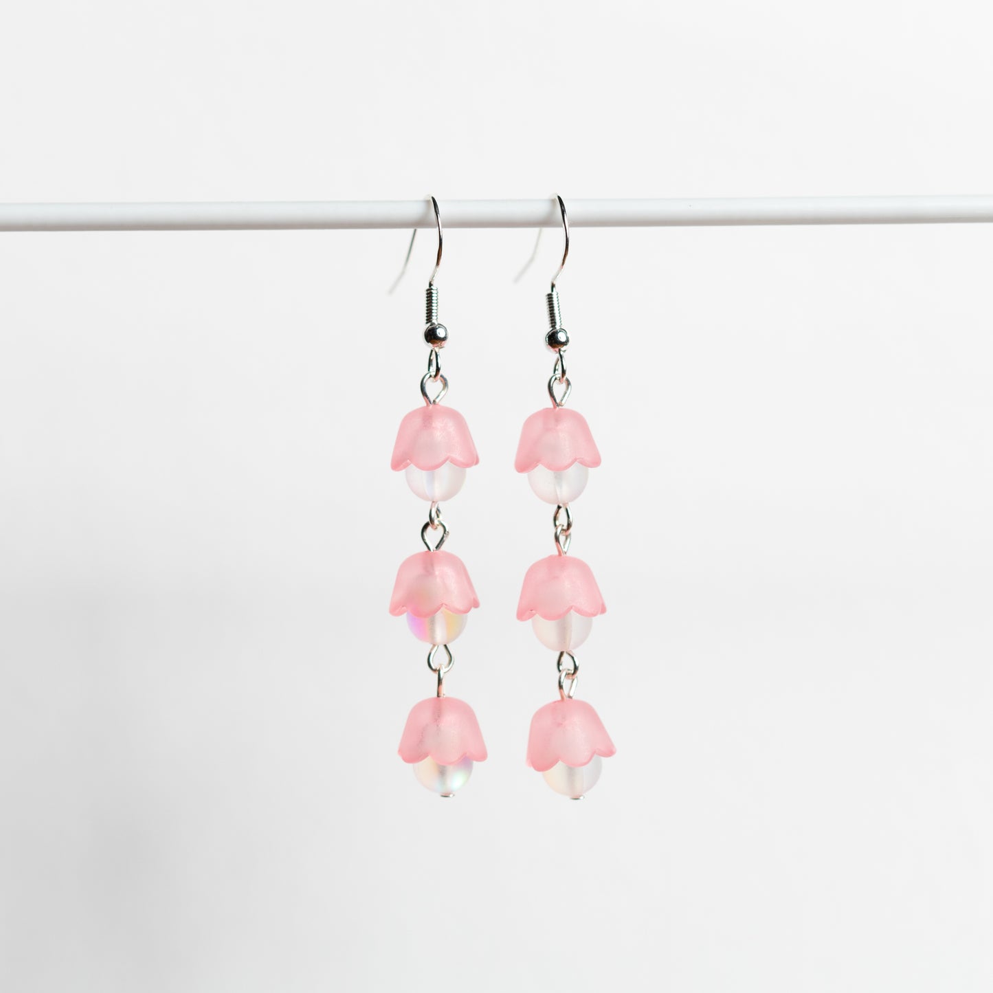 Pink Tulip Rain Chain Earrings