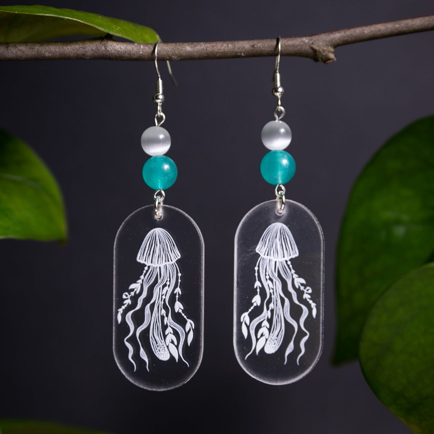 Crystal Clear Etched Jellyfish Acrylic Earrings