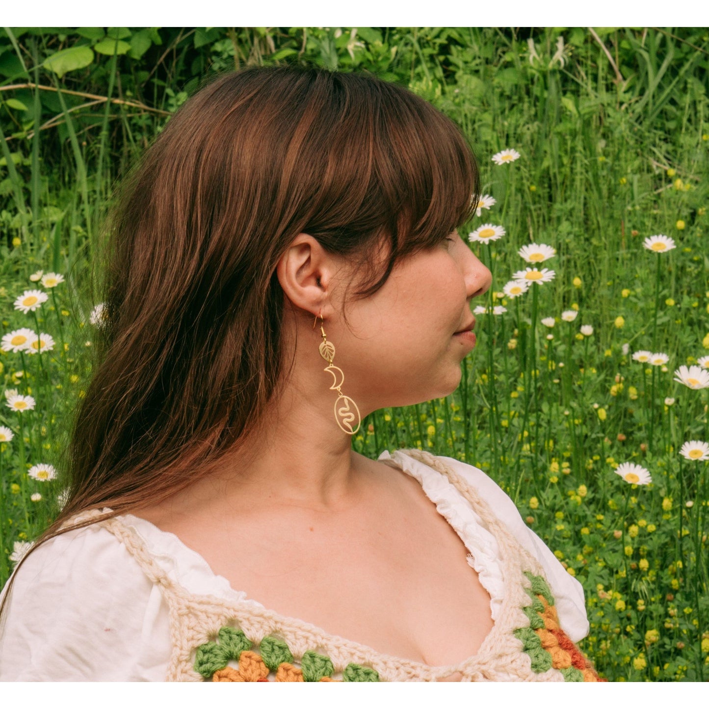Snake Moon Leaf Nature Totem Earrings