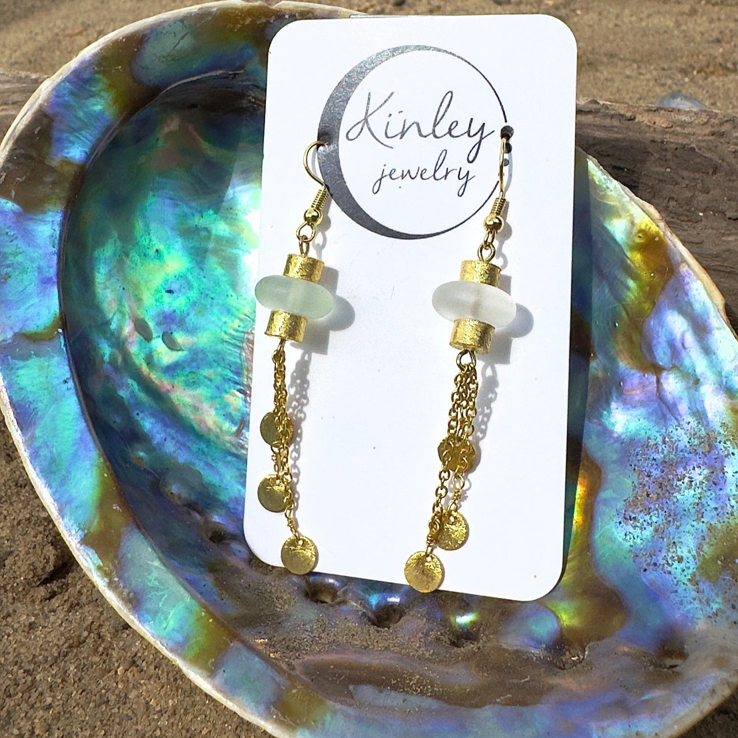 White Sea Glass Tassel Earrings