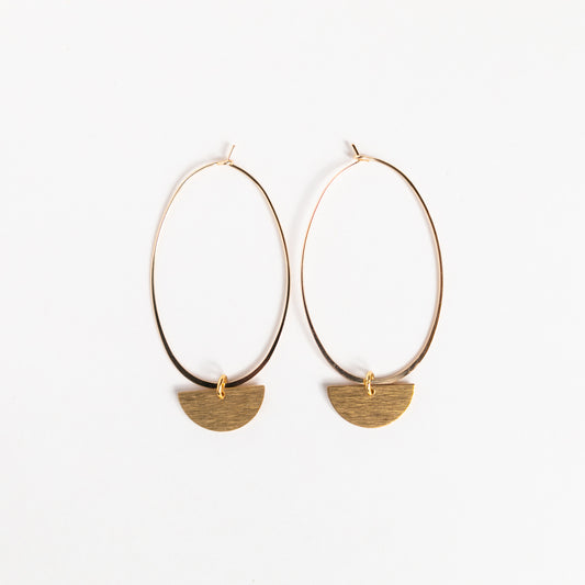 Modern Oval Hoops with Half Moon Charms