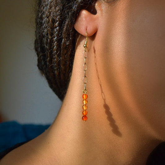 Fire Carnelian Bead Dangle Earrings
