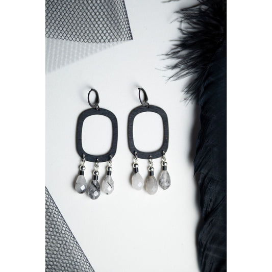 Black Rutilated Quartz Fringe Earrings