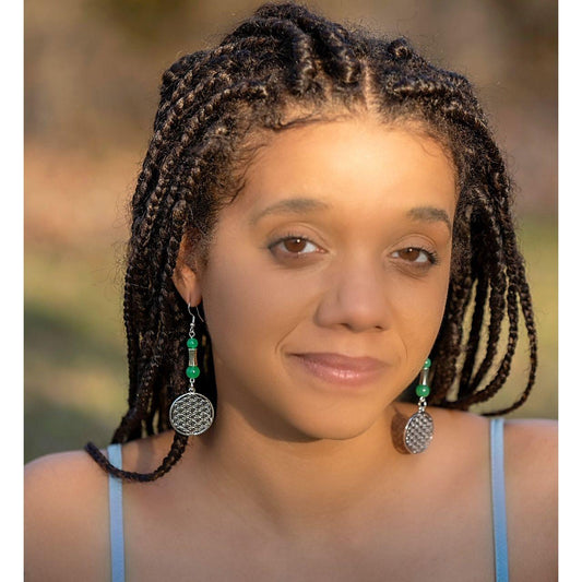 Flower of Life & Jade Earrings