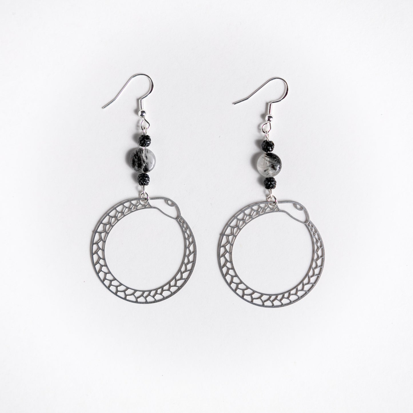 Ouroboros Earrings with Rutile Quartz