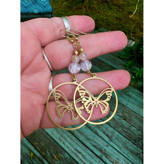 Breast Cancer Awareness Butterfly Earrings