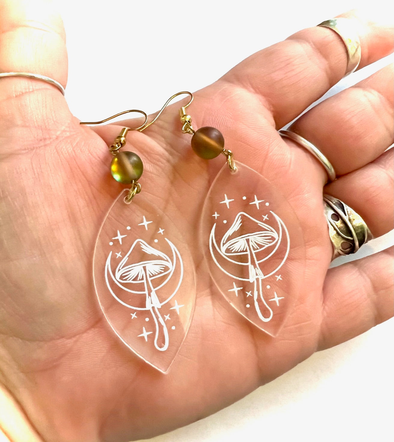 Chrystal Clear Etched Magic Mushroom Earrings
