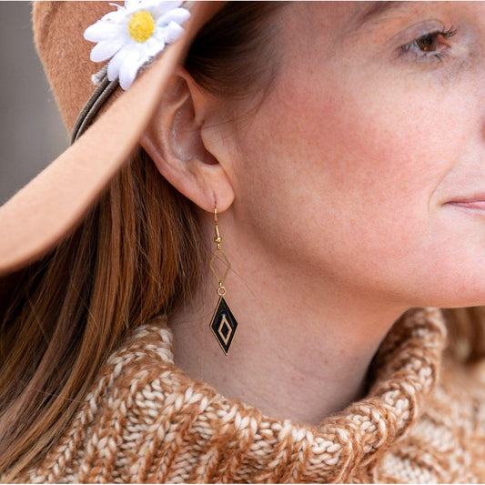 Black and Gold Double Diamond Earrings