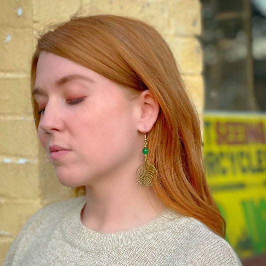Majesty Palm Leaves with Green Jade Earrings