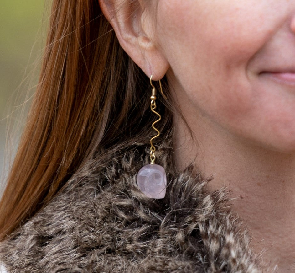 Rose Quartz Skull Earrings