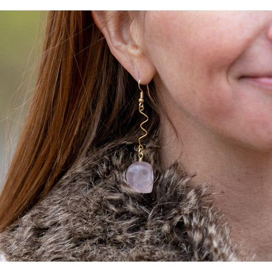 Rose Quartz Skull Earrings