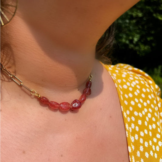 Strawberry Quartz Polished Stones Necklace