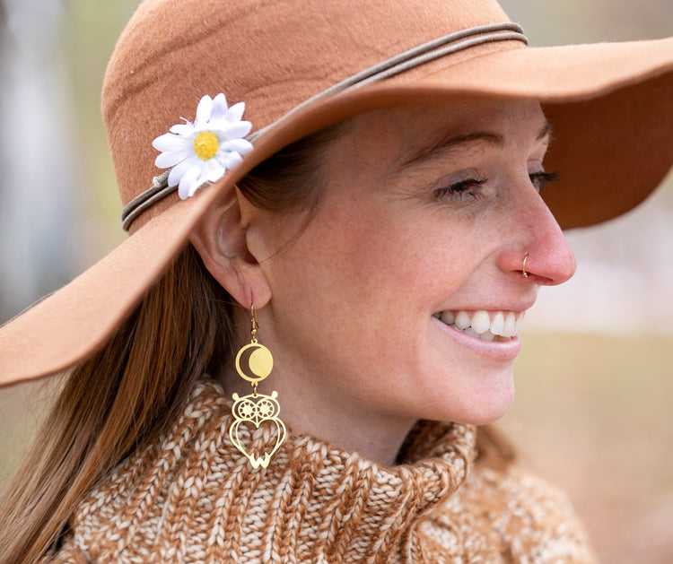 Fall Owl and Moon Earrings
