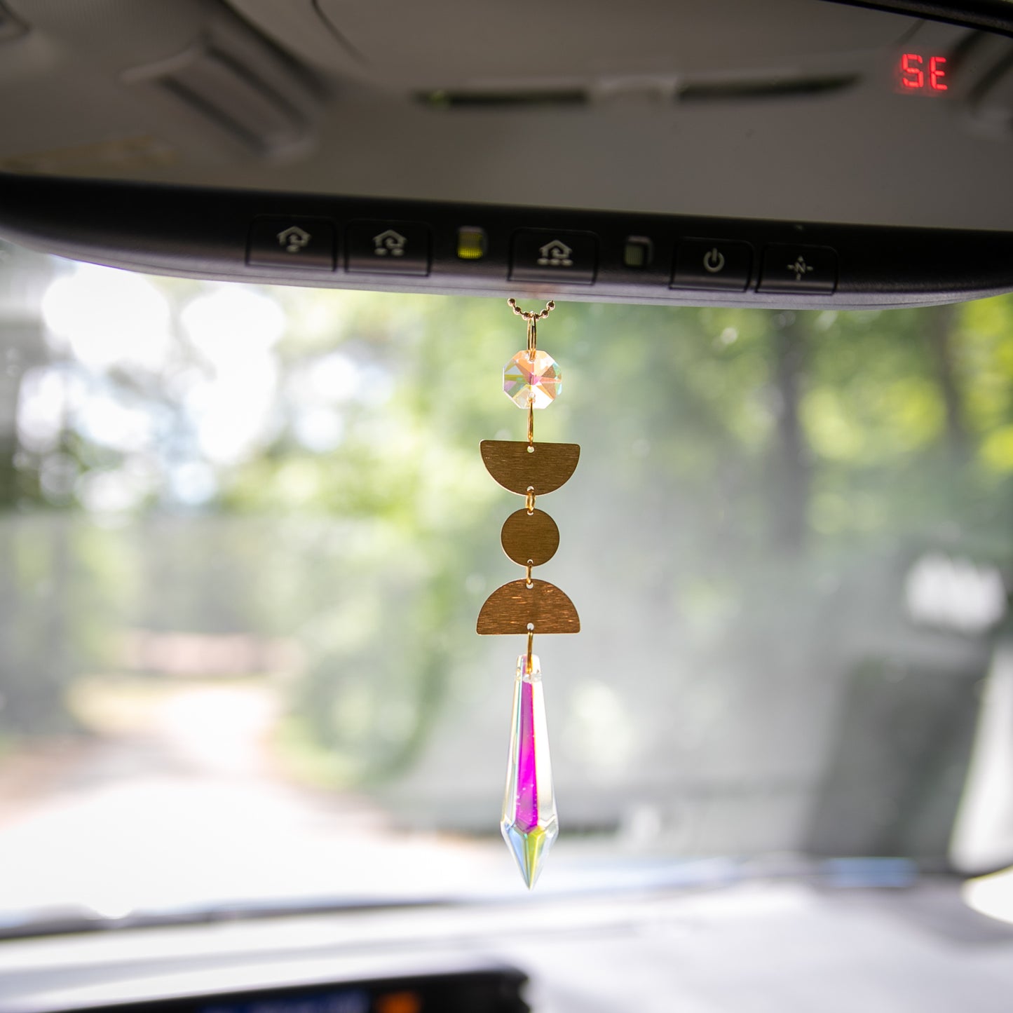 Moon Phases Rearview Mirror Prism Car Necklace
