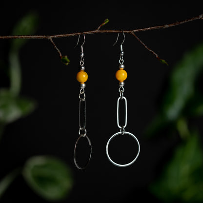 Silver Double Ring Hoops with Marigold Catseye