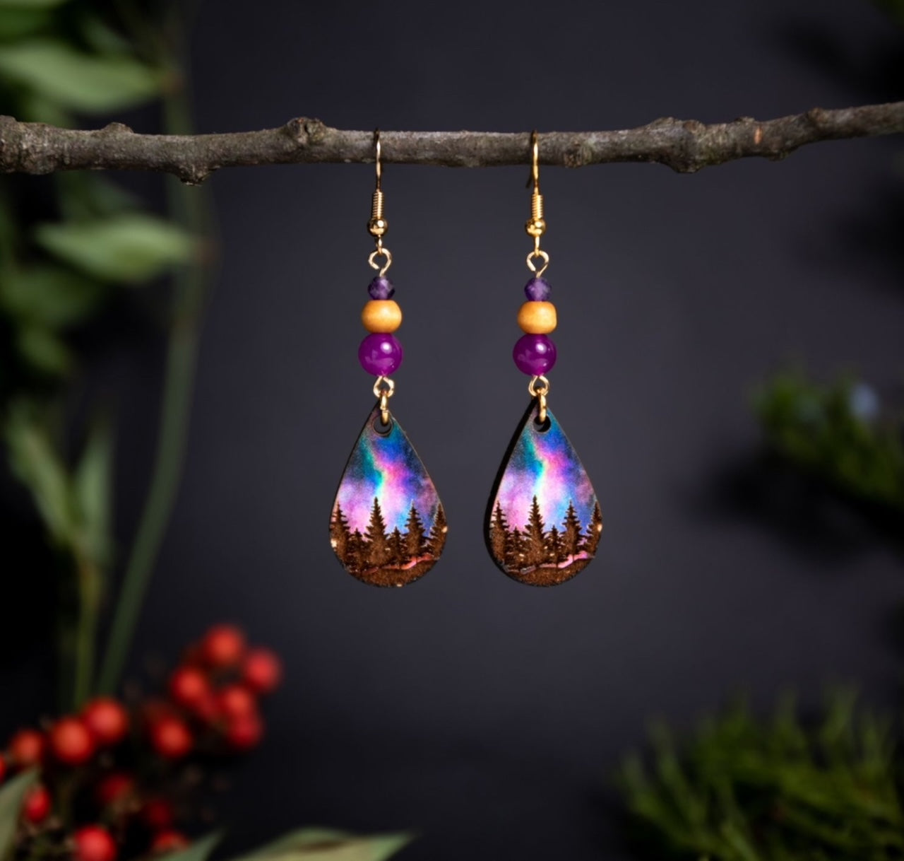Purple Aurora Borealis Earrings – Iridescent Statement Jewelry by Kinley Jewelry
