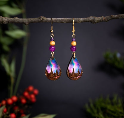 Purple Aurora Borealis Earrings – Iridescent Statement Jewelry by Kinley Jewelry