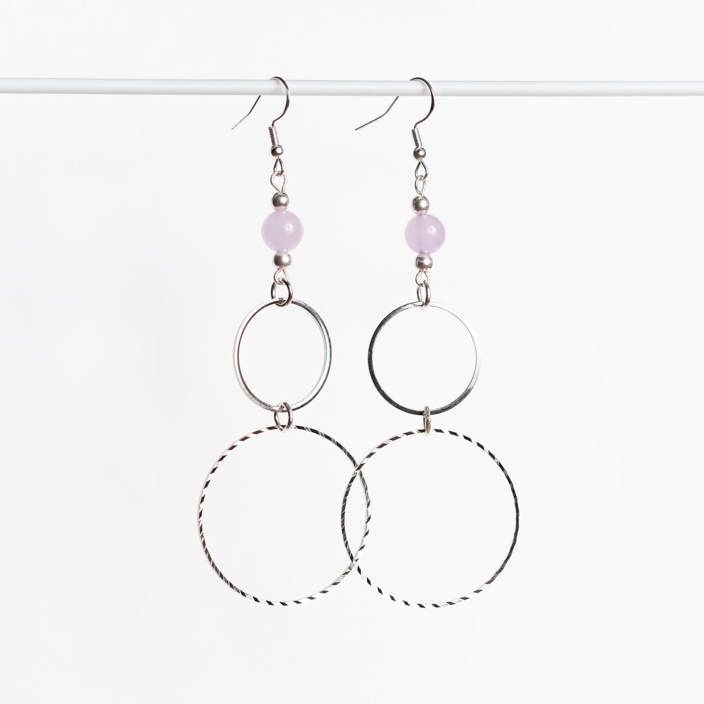Silver Double Ring Hoops with Lavender Agate