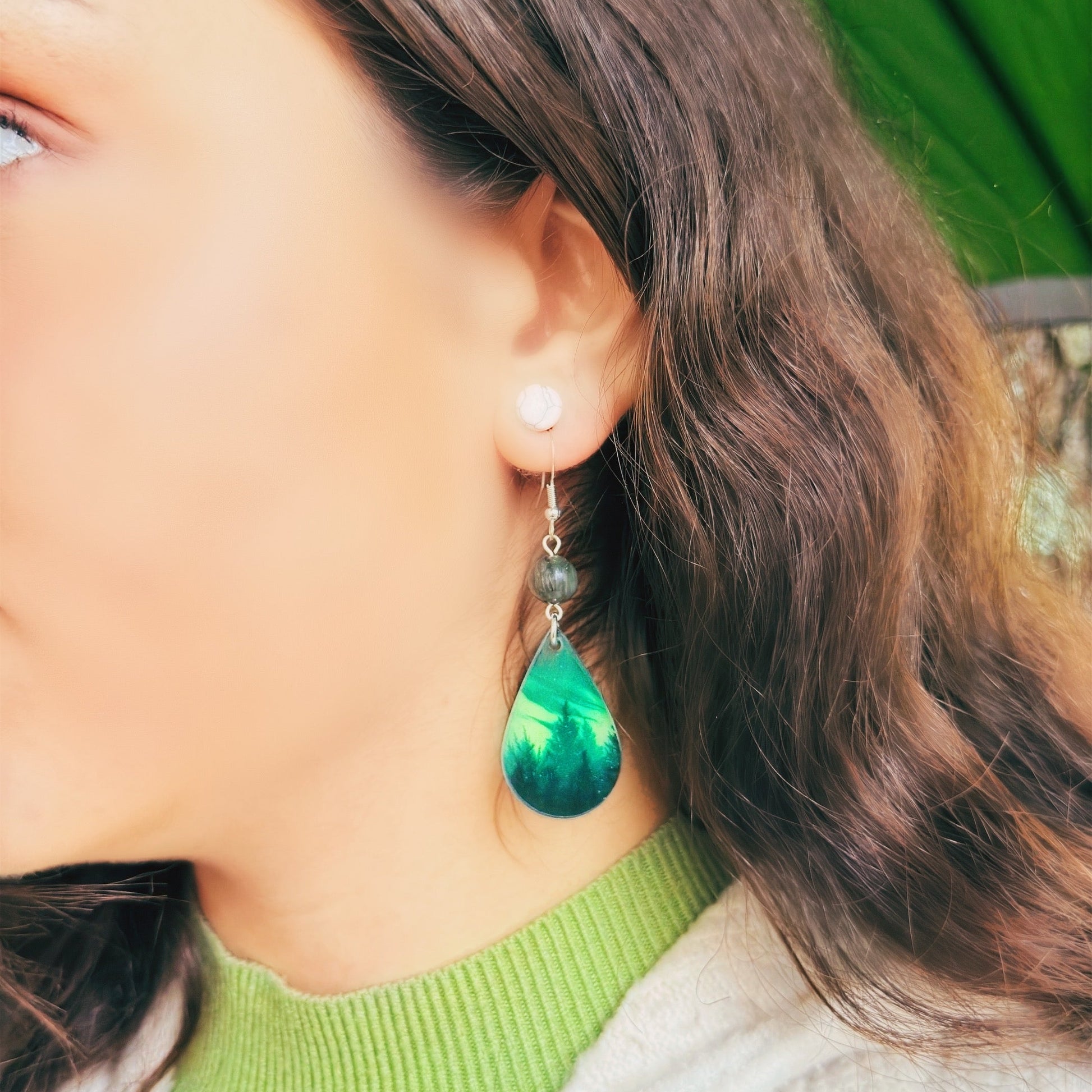 Emerald Forest Earrings – Nature-Inspired Jewelry Featuring Aurora Borealis Design by Kinley Jewelry