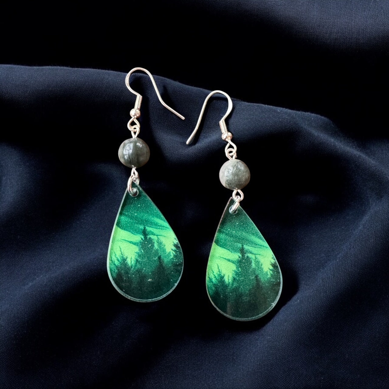 Emerald Forest Earrings – Nature-Inspired Jewelry Featuring Aurora Borealis Design by Kinley Jewelry