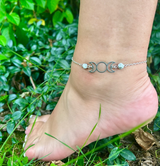Moon Phases Anklet with White Howlite