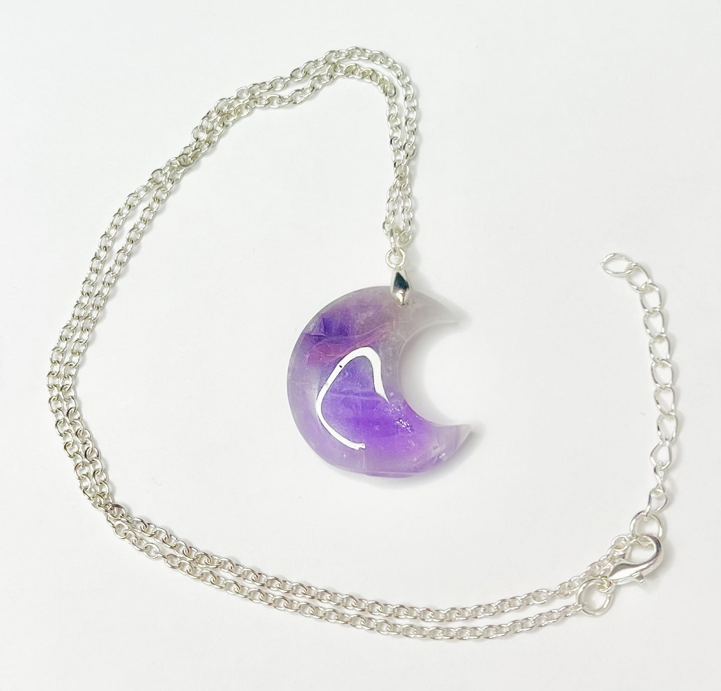 Cresent Moon Gemstone Pendant Necklace -  Dream Amethyst