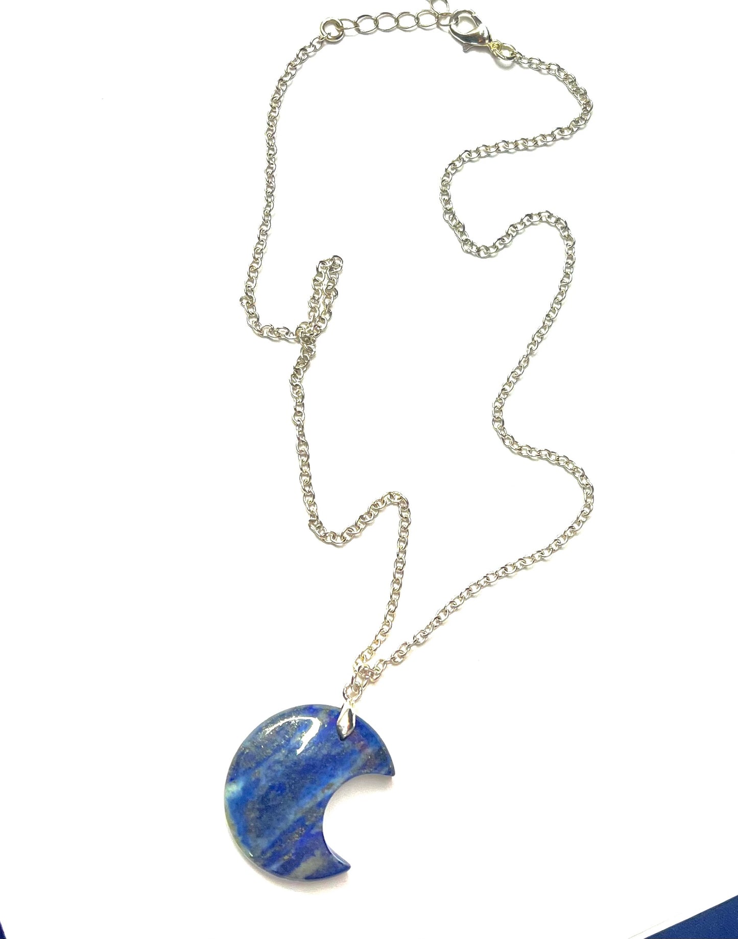 Crescent Moon Gemstone Pendant Necklace - Lapis Lazuli