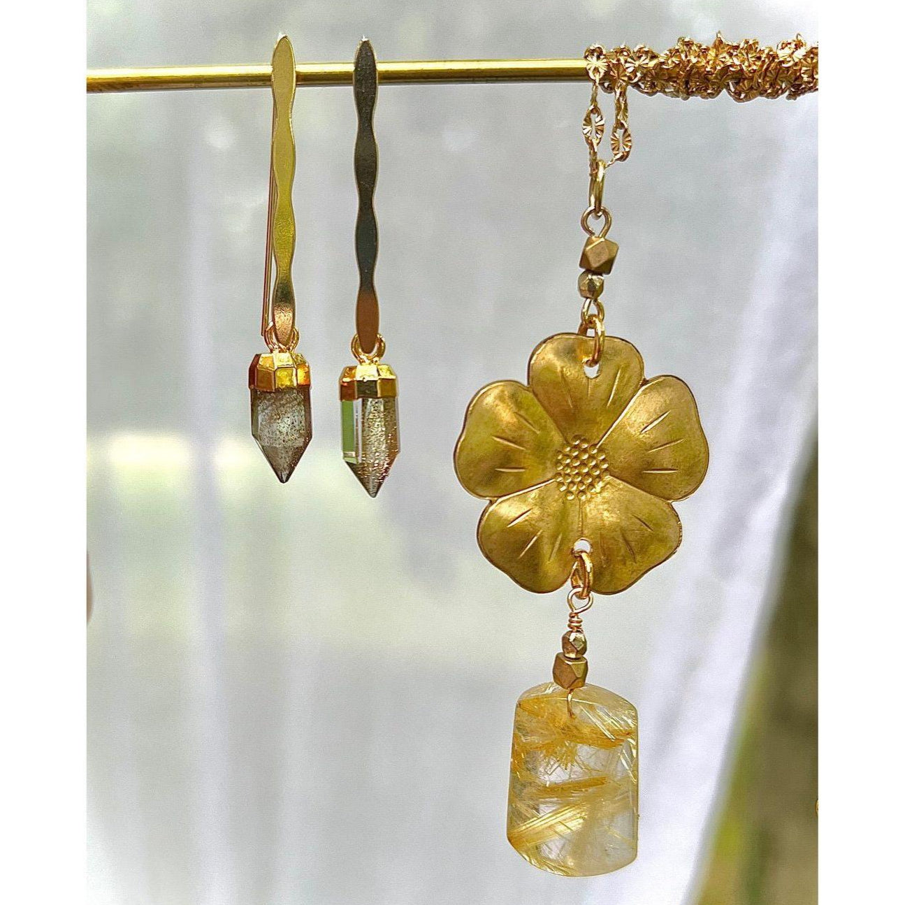 Golden Blossom with Rutilated Quartz Necklace