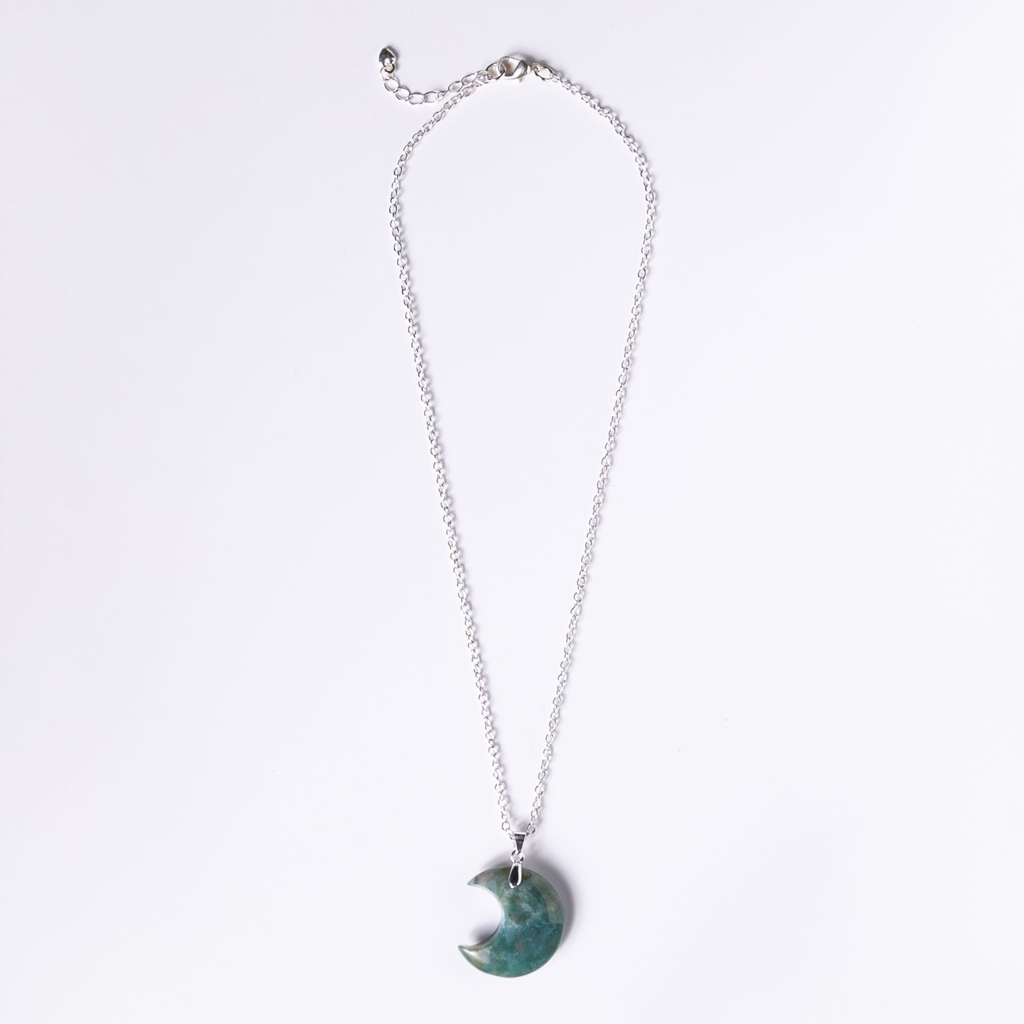 Crescent Moon Gemstone Pendant Necklace - Moss Agate