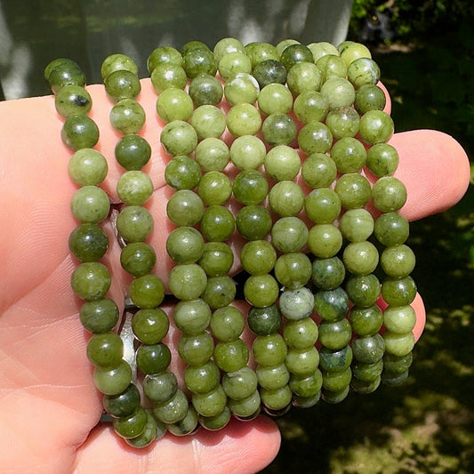 Green Jade Beaded Stretch Bracelet - 6mm Gemstone