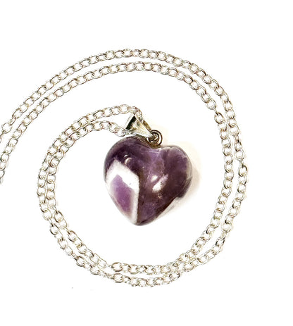Dream Amethyst Gemstone Heart Necklace on silver chain by Kinley Jewelry.