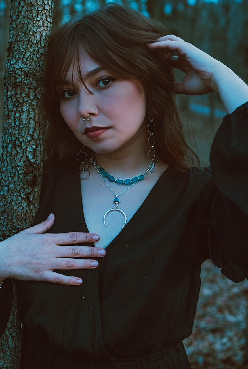 Horn Moon Guidance Necklace featuring Apatite – Icy Blue Gemstone Jewelry by Kinley Jewelry