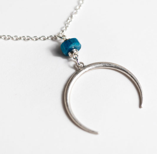 Horn Moon Guidance Necklace featuring Apatite – Icy Blue Gemstone Jewelry by Kinley Jewelry