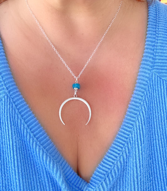 Horn Moon Guidance Necklace featuring Apatite – Icy Blue Gemstone Jewelry by Kinley Jewelry
